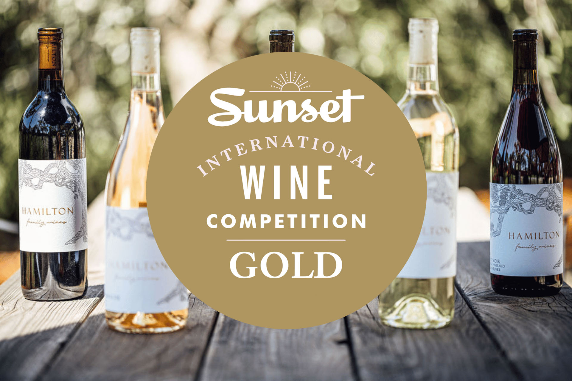 Image of bottles of Hamilton Family Wine with the Sunset Gold Award